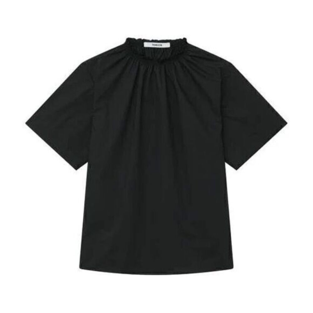 Thakoon NWT Smocked Neck Top Short‎ Sleeves in Black Size Large